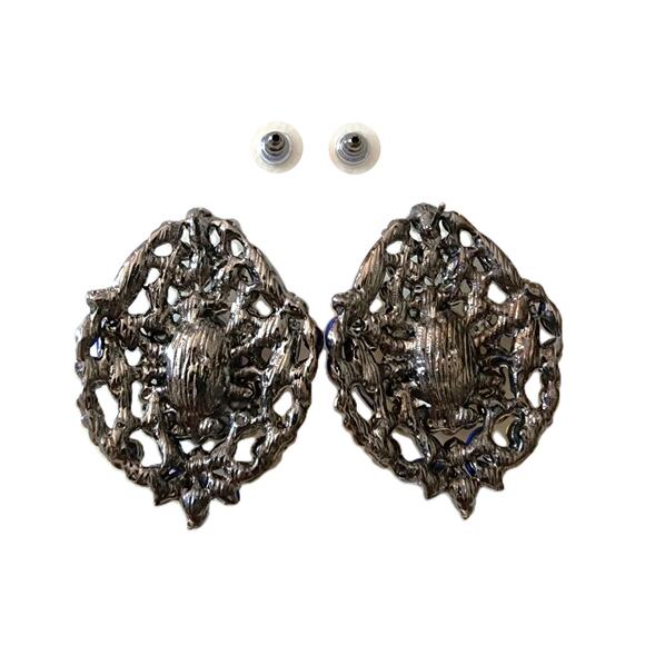 T & J Designs Royal Blue Fantasy Glass Crystal Drop Earrings - Picture 7 of 10